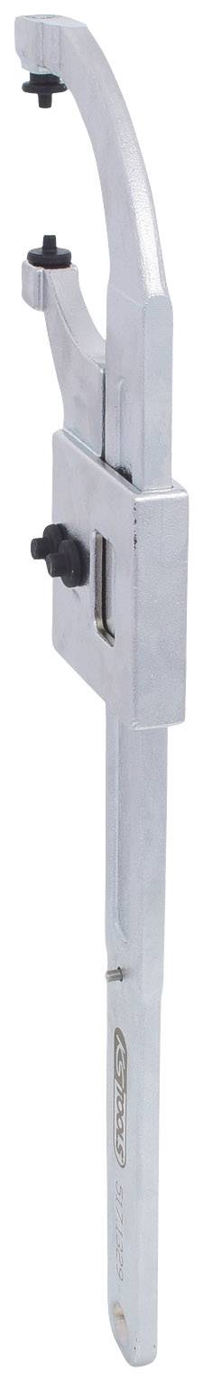 Ein silberner Armabzieher mit verstellbarem Hebel und zwei schwarzen Schrauben; ein Werkzeug zum Entfernen von Lagern.