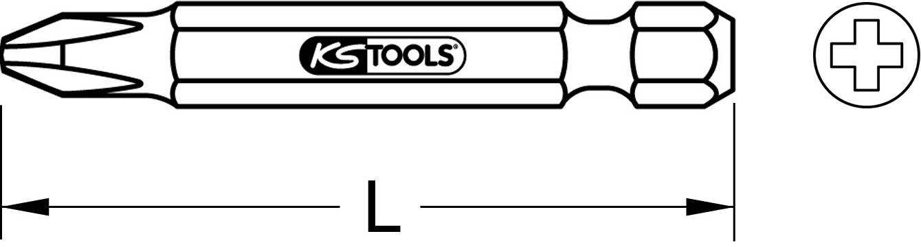 Kreuzschlitz-Bit von KS Tools in schematischer Darstellung mit der Länge 'L', geeignet für Schrauben mit Kreuzschlitzprofil.
