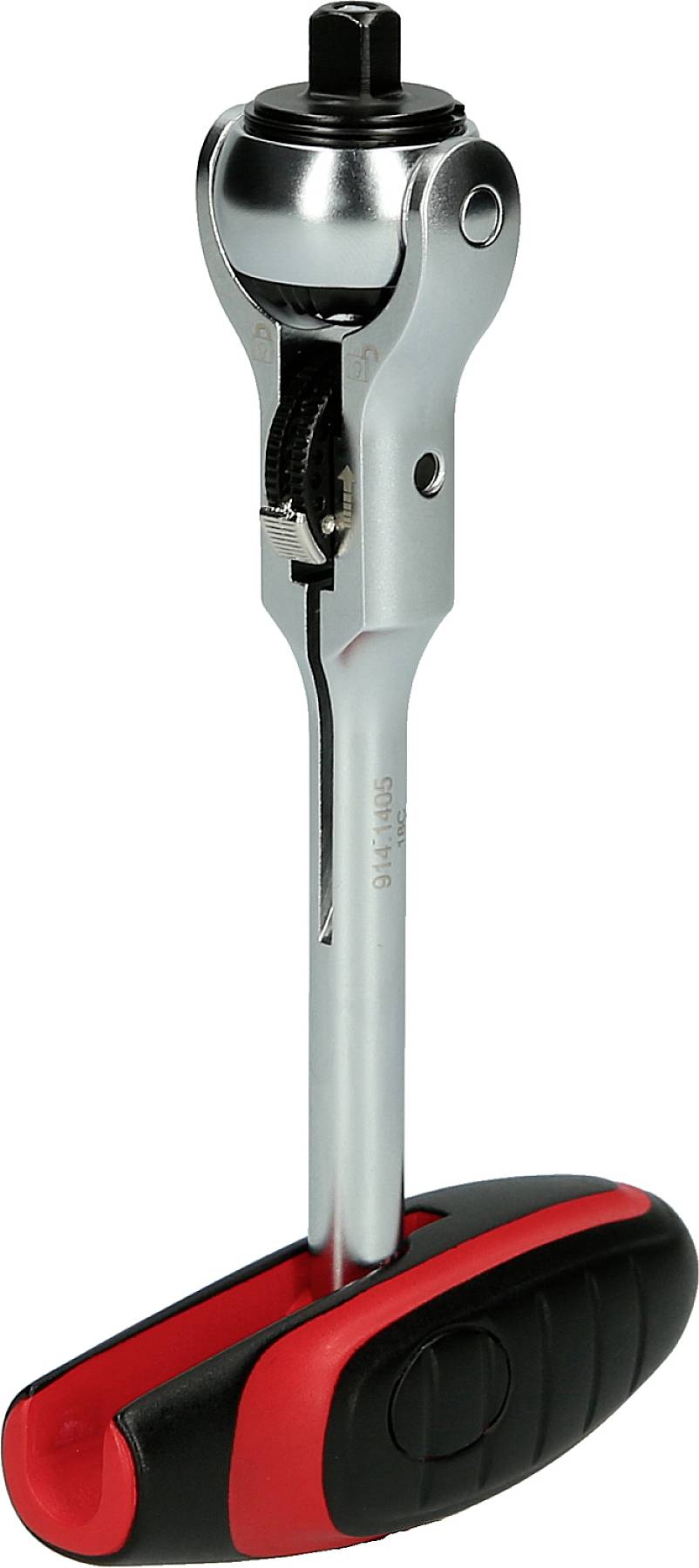 'Ratschenschlüssel mit rotem und schwarzem Griff, geeignet für mechanische Arbeiten zum Festziehen und Lösen von Schrauben.'