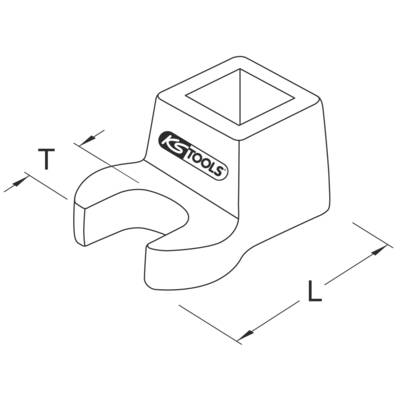 Ein quadratischer Adapter von KS Tools mit offenem Ende und den Maßen T und L, geeignet für mechanische Anwendungen.