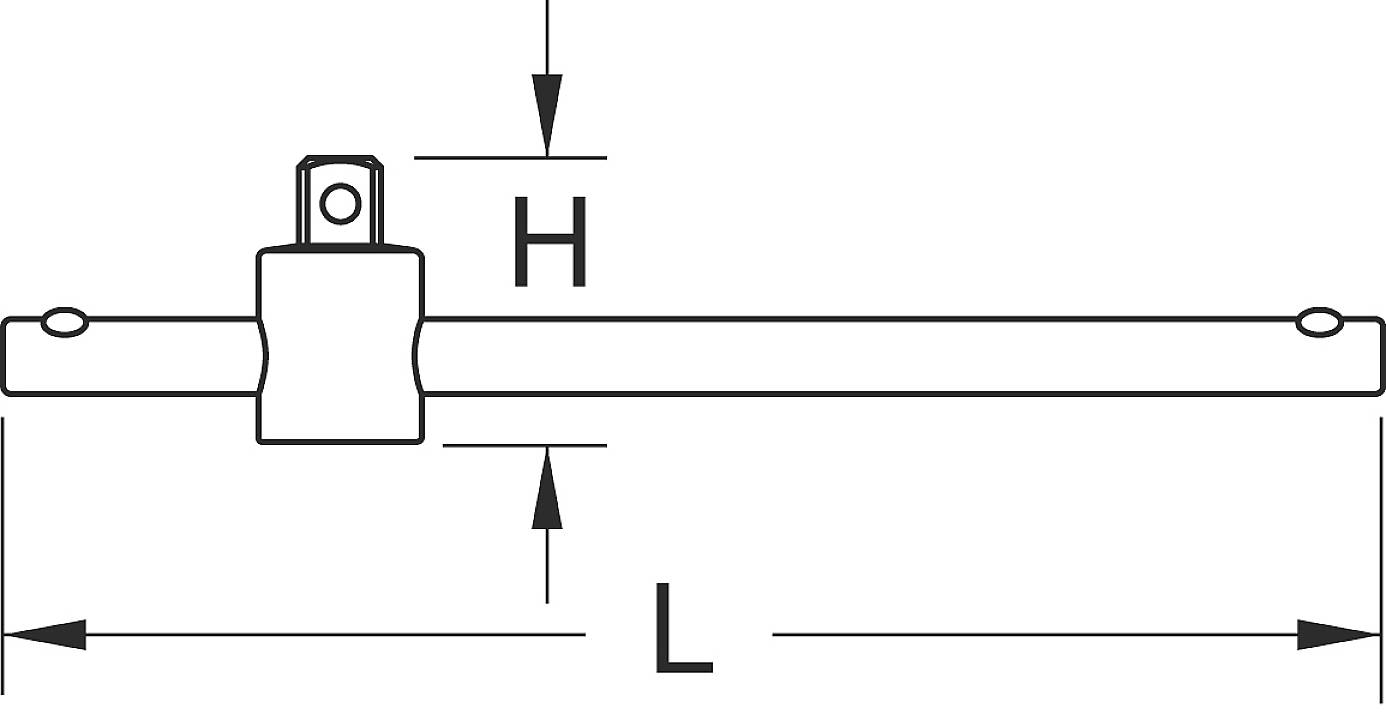 Technische Zeichnung eines Schraubenschlüssels mit Längenmaßen: Gesamtlänge 'L' und Griffhöhe 'H'.
