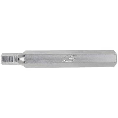 Ein sechskantiger Steckschlüsselaufsatz aus Metall mit einer Gravur in der Mitte und geriffeltem Ende zur besseren Griffigkeit.