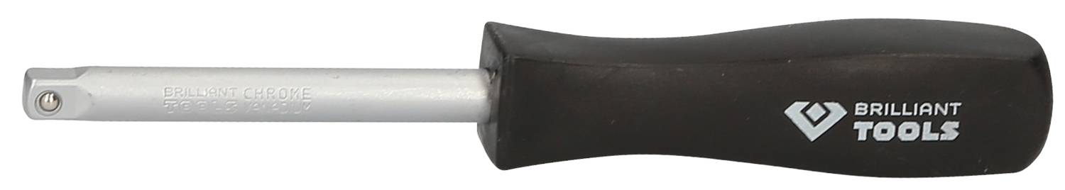 Ein Schraubendreher mit schwarzem Griff und silberner Metallstange. Auf dem Griff steht 'Brilliant Tools'.