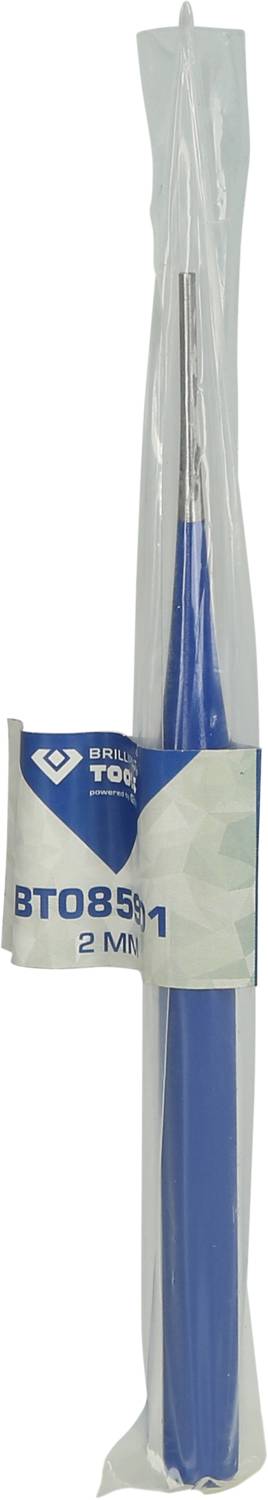 Blauer Plastikstift in durchsichtiger Verpackung, umwickelt mit Papierbanderole.