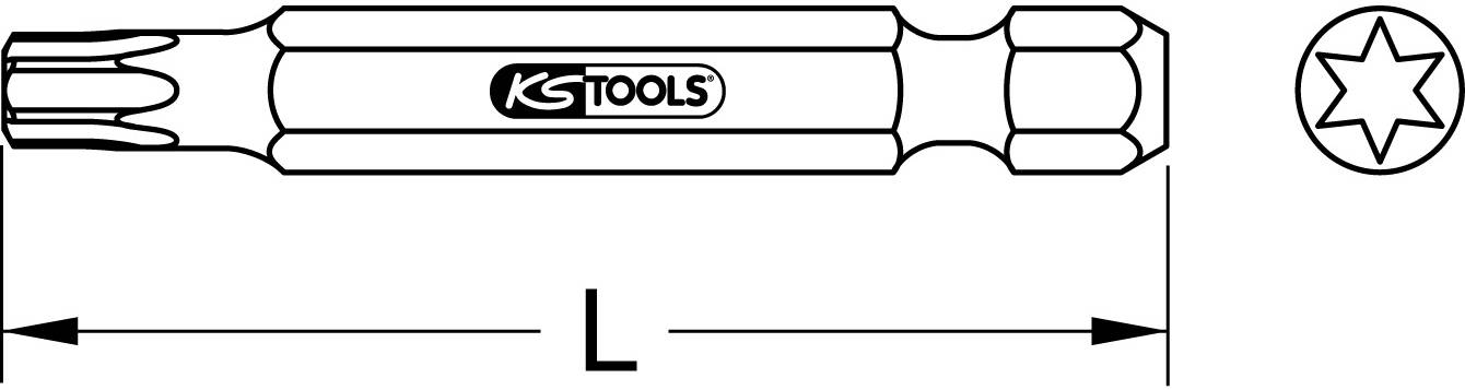 Schraubendrehereinsatz von KS Tools, Torx-Profil, Länge 'L' angegeben. Dient zum Anziehen von Schrauben mit passendem Profil.