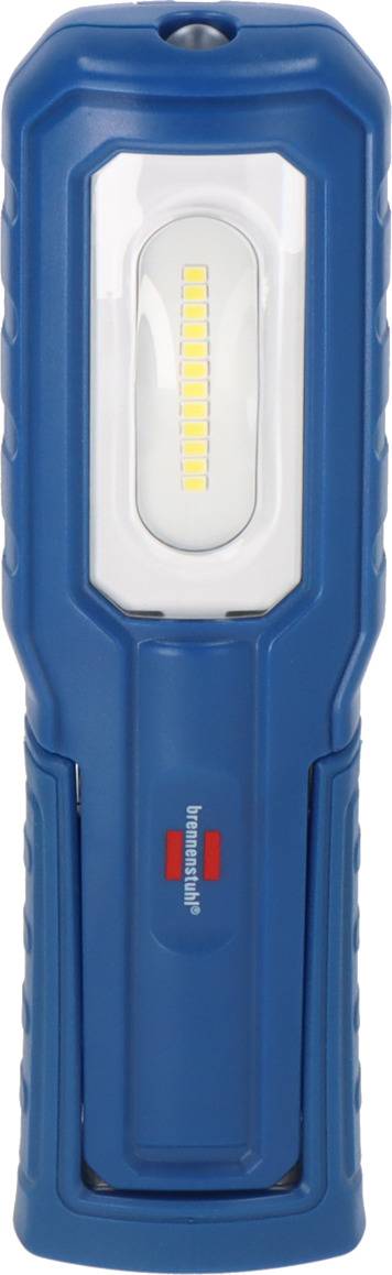 Blaue Taschenlampe mit LED-Leuchtstreifen in der Mitte, geeignet für handliche Beleuchtung in dunklen Bereichen.