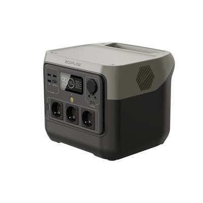 Tragbare Powerstation mit Display und mehreren Anschlüssen, geeignet für den mobilen Einsatz zur Stromversorgung von Geräten.