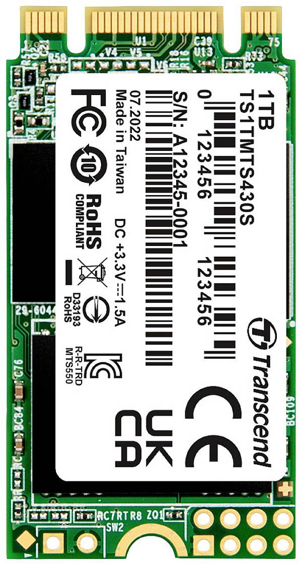 Transcend 430S 1 TB Interne M.2 SATA SSD 2242 M.2 SATA 6 Gb/s Retail TS1TMTS430S