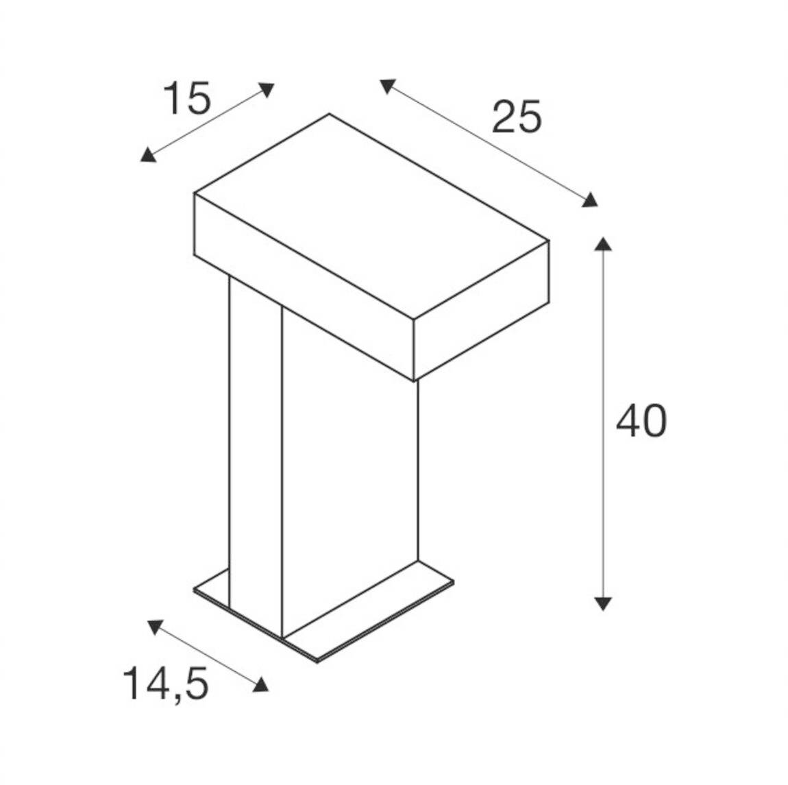 Technische Zeichnung eines T-förmigen Trägers. Maße: obere Breite 25 cm, Höhe 40 cm, untere Breite 14,5 cm, Tiefe 15 cm.