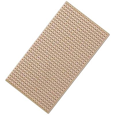 Eine rechteckige Lochrasterplatine mit gleichmäßig verteilten Löchern in Reihen und Spalten, geeignet für elektronische Bauteile.