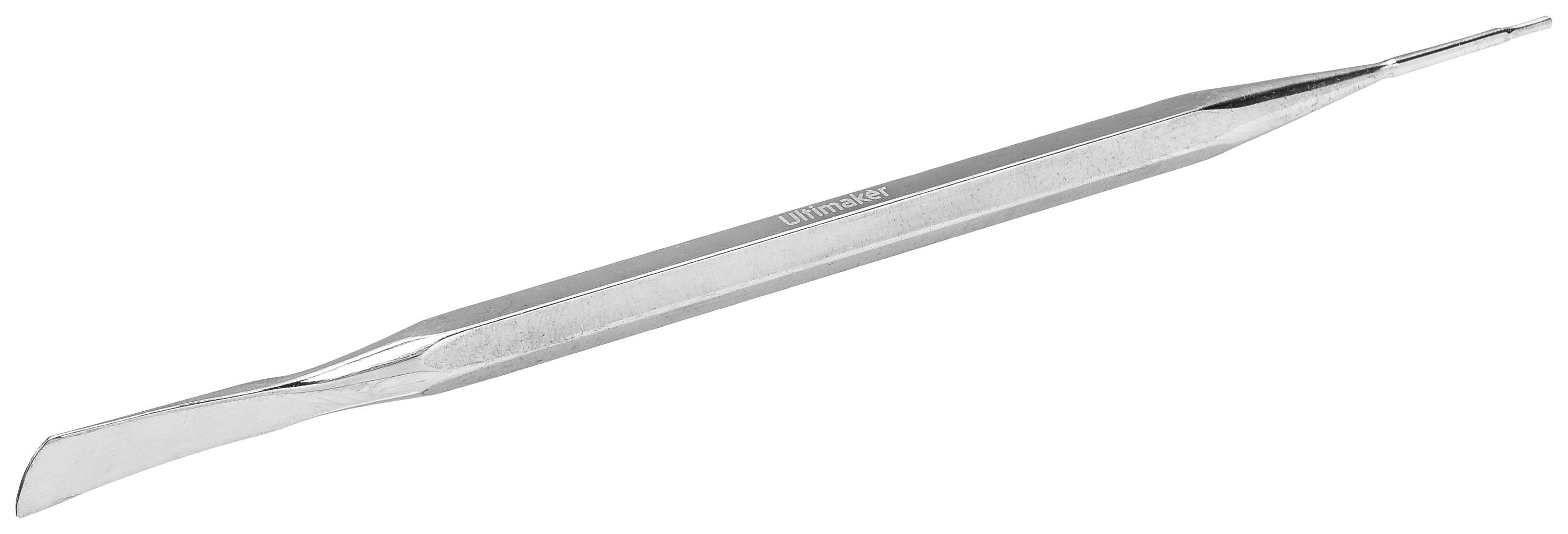 Metallisches Werkzeug mit zwei Enden, eines flach und schaufelförmig, das andere spitz. Wird für verschiedene Präzisionsarbeiten verwendet.