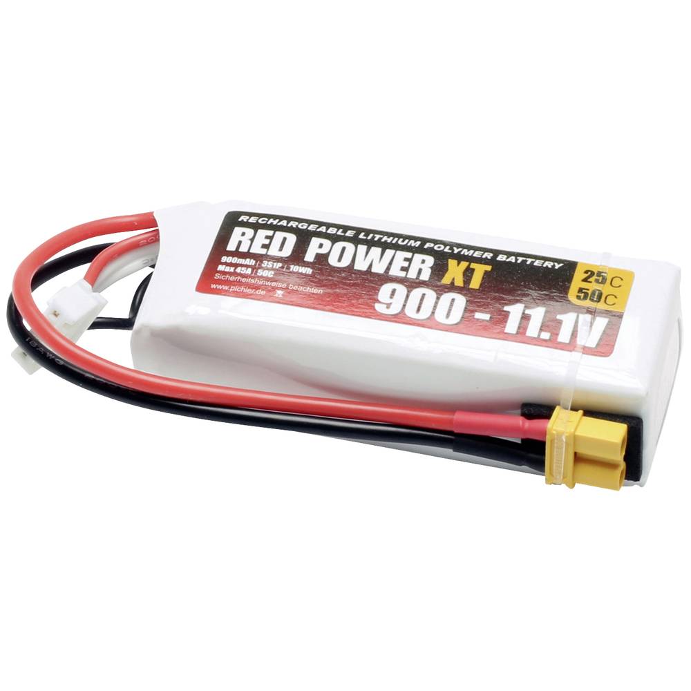 Red Power LiPo accupack 11.1 V 900 mAh 25 C Softcase XT30