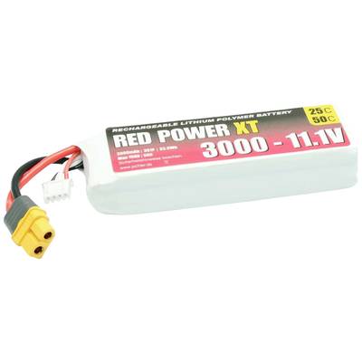 LiPo-Akku 'Red Power XT', 3000mAh, 11,1V, mit XT60-Stecker und Balanceranschluss, geeignet für RC-Fahrzeuge.
