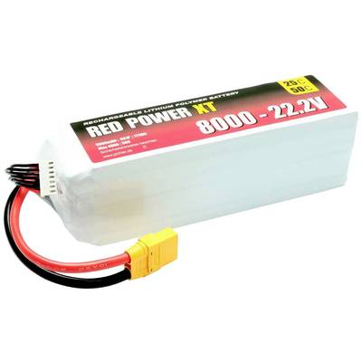 Lithium-Polymer Akku 'Red Power XT', 8000mAh, 22,2V, 25C/50C, wiederaufladbar, mit gelbem Anschlusskabel.