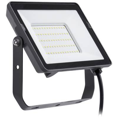 Schwarzer LED-Flutlichtstrahler mit rechteckigem Rahmen und mehreren gelben LEDs, montierbar an einer winkelverstellbaren Halterung.