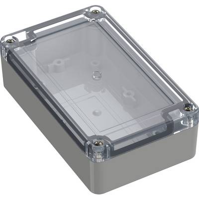 Transparente Kunststoffbox mit verschraubbarem, durchsichtigen Deckel. Geeignet zur Aufbewahrung oder zum Schutz von Elektronikbauteilen.