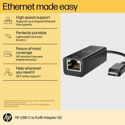 Ethernet-Adapter mit USB-C-Anschluss für Gigabit-Verbindungen, tragbar, ein Jahr Garantie, unterstützt 24/7-Online-Support.