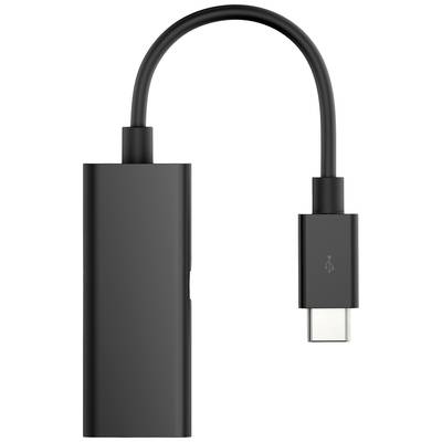 USB-C-zu-Ethernet-Adapter in Schwarz; flaches Design mit flexiblem Kabel. Ermöglicht Netzwerkverbindung für USB-C-Geräte.