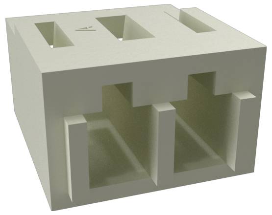 Keramikblock mit mehreren rechteckigen Schlitzen, verwendet für elektrische oder elektronische Verbindungen.
