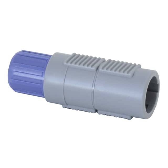 Grauer und blauer Kunststoffstecker mit gerippter Oberfläche, geeignet für technisches oder industrielles Kabelmanagement.