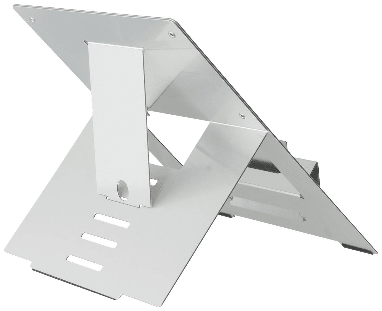 Laptopständer aus Metall in einem Winkel, um ergonomische Nutzung zu unterstützen.