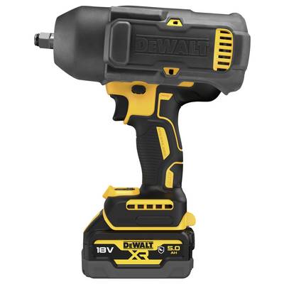 Ein kabelloser, gelb-schwarzer Akkuschlagschrauber von DeWalt mit 18V und 5,0 Ah Batterie, ideal für den professionellen Einsatz.