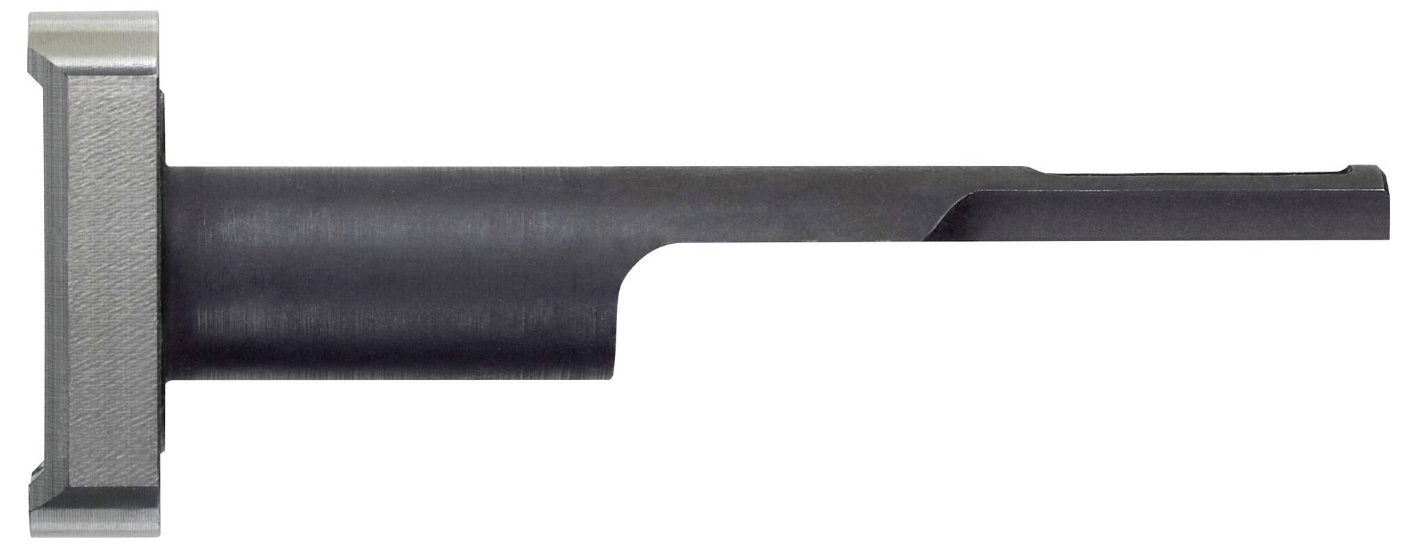 Ein Metallwerkzeug mit langem, schmalem Schaft und breitem, flachem Ende, möglicherweise für mechanische oder industrielle Anwendungen.