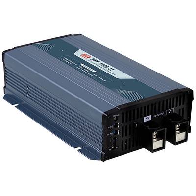 Graues elektronisches Gerät mit USB-Port und DC-Ausgang. Modell 'NDR-2400-12'. Verwendet zur Stromversorgung oder Umwandlung.