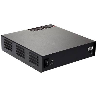 Schwarzes, rechteckiges elektrisches Gerät mit Lüftungsschlitzen und einem Ein-/Ausschalter auf der Vorderseite, Label 'MW' sichtbar.