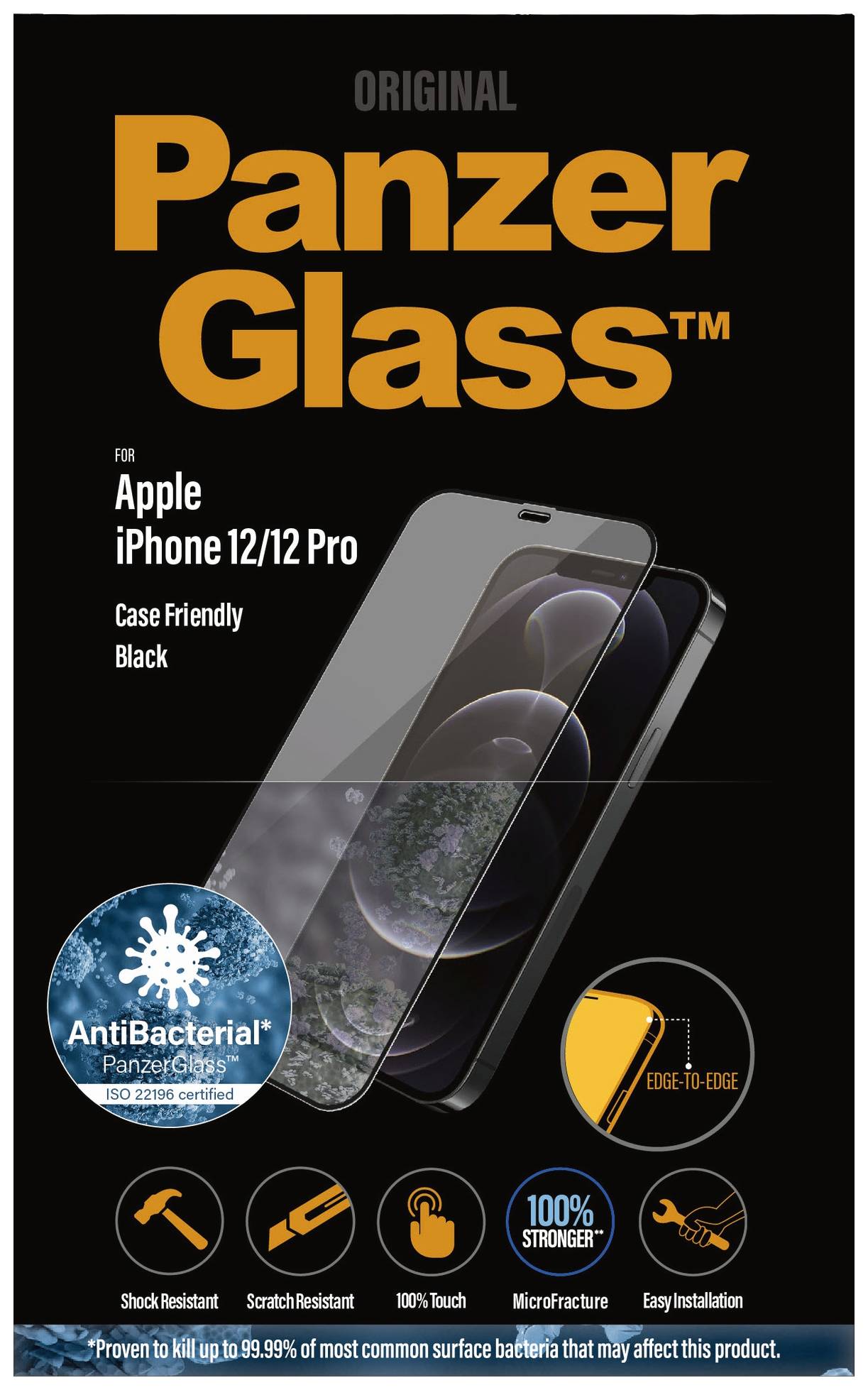 PANZERGLASS Edge to Edge CF iPhone 12, 6,1'' Antibakteriell