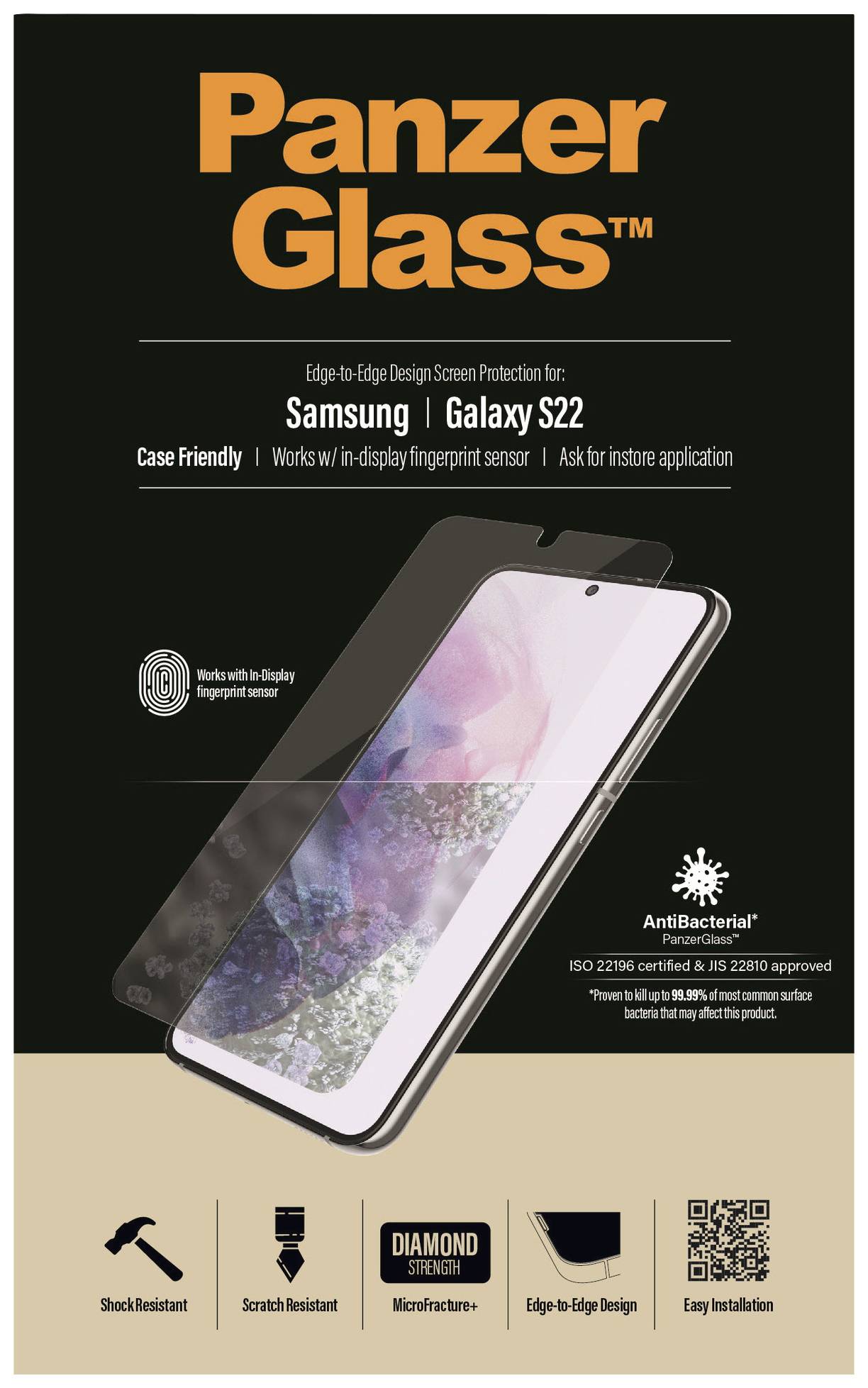 PANZERGLASS E2E Samsung Galaxy S22 CF, Antibakterielles Glas