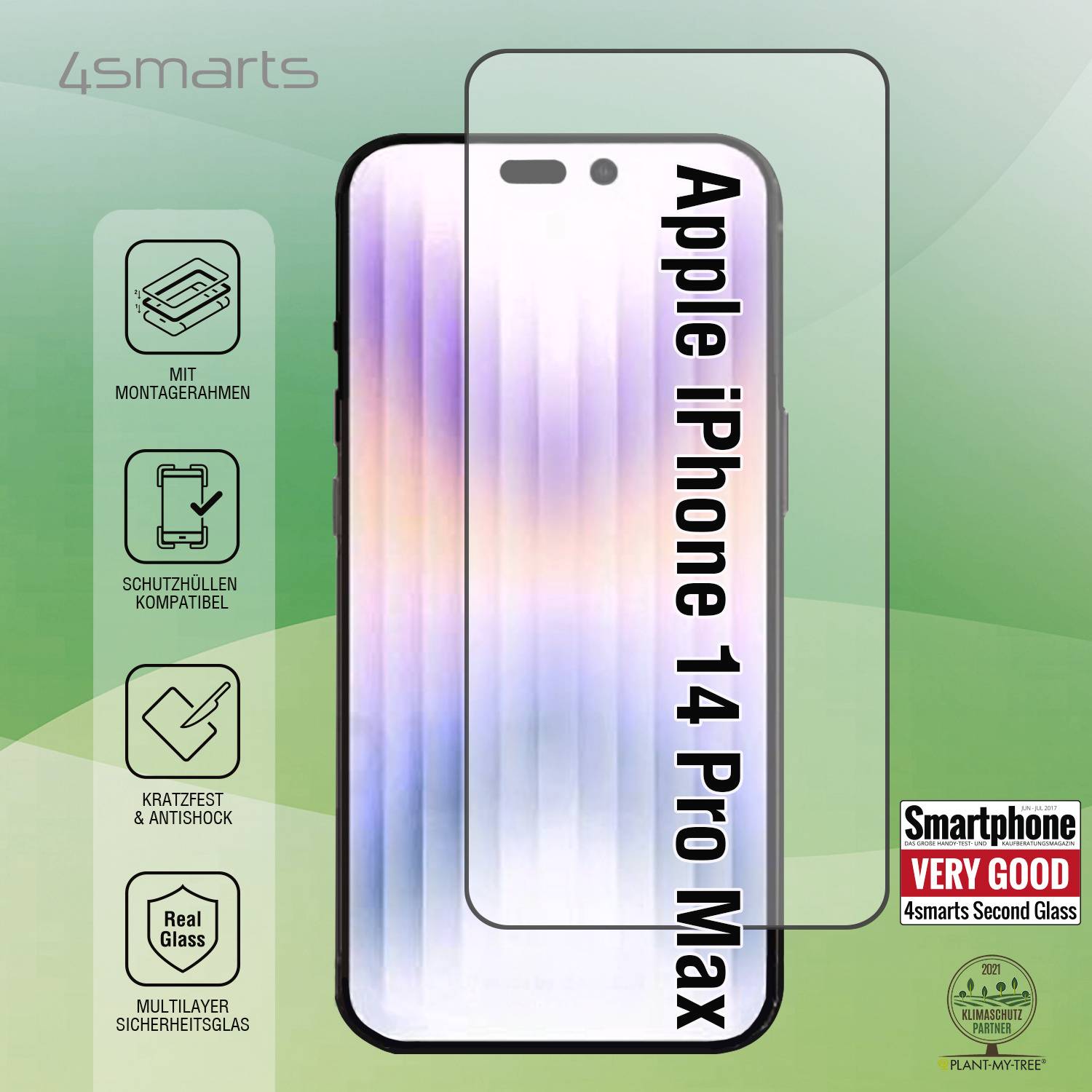 4SMARTS Second Glass X-Pro Full Cover+Montagerahmen für iPhone 14 ProMax