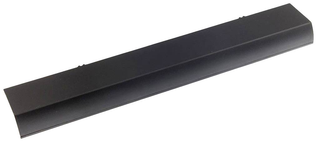 Ein schwarzes längliches Objekt, möglicherweise ein Gehäuseteil, vor weißem Hintergrund, ohne erkennbare Aufschriften oder Merkmale.