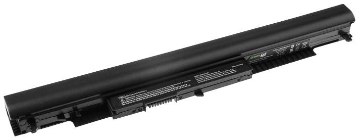 Ein Laptop-Akku in zylindrischer Form, schwarz, mit Beschriftungen für technische Informationen, vor weißem Hintergrund.