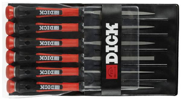 Dick 2160142-2K Nadelfeilen-Satz 6-teilig mit schwarz/roten Griffen, 140 mm, Hieb 2,  Länge 140 mm 1 Set