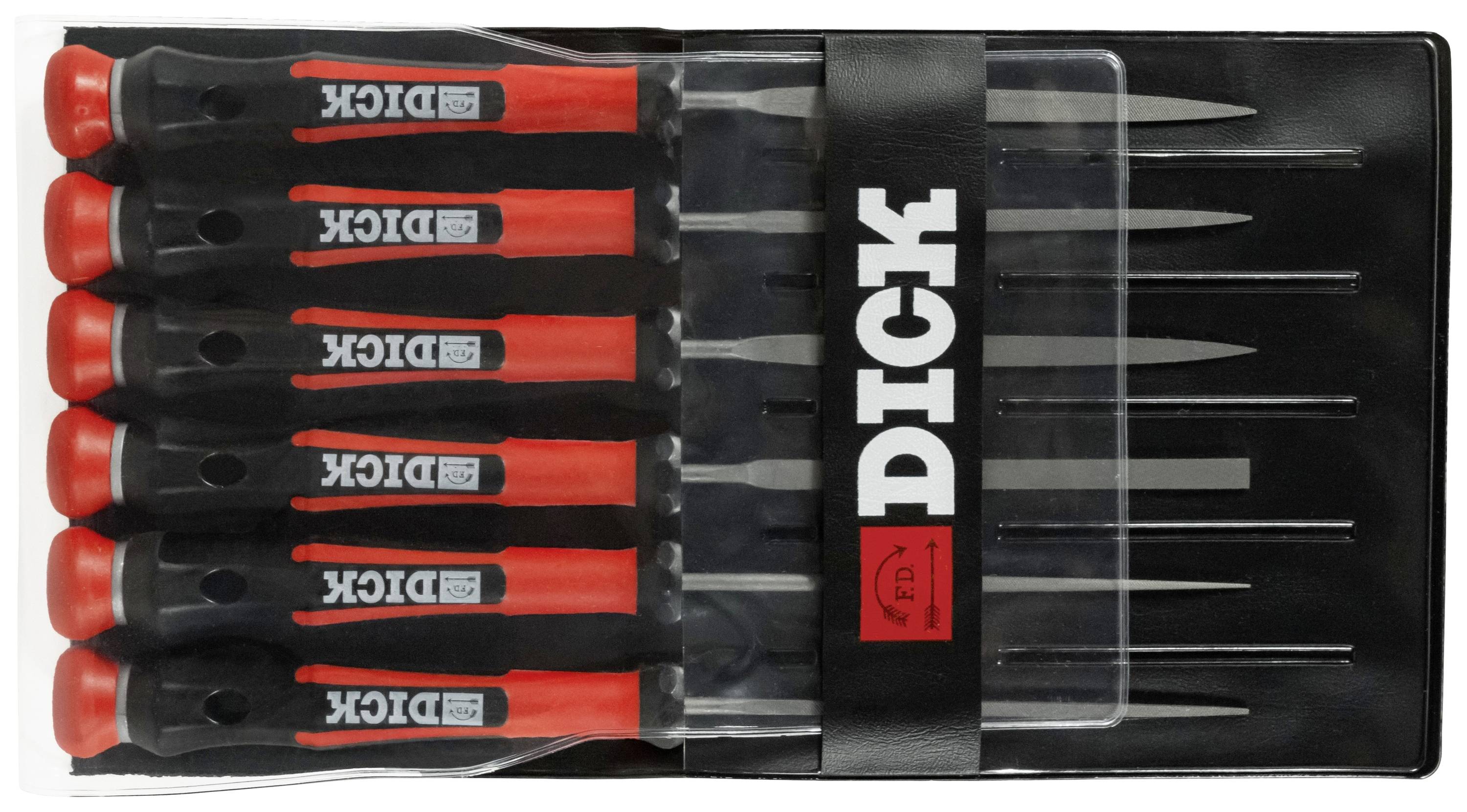 DICK 2160142-2K Nadelfeilen-Satz 6-teilig mit schwarz/roten Griffen 140 mm Hieb 2 (2160142-2K)