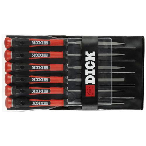 Dick 2160142-2K Nadelfeilen-Satz 6-teilig mit schwarz/roten Griffen, 140 mm, Hieb 2, Länge 140 mm 1 Set