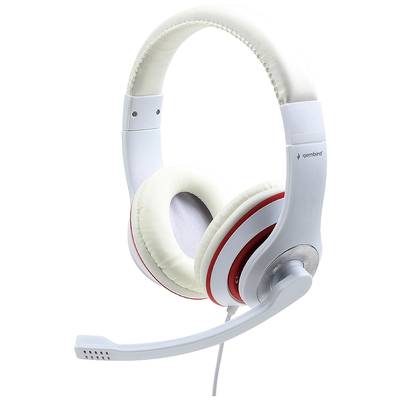 Gembird   Over Ear Headset kabelgebunden  Weiß, Rot  Lautstärkeregelung, Headset