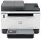 Ein weißer Multifunktionsdrucker mit grauen Akzenten und einem Display auf der Vorderseite.