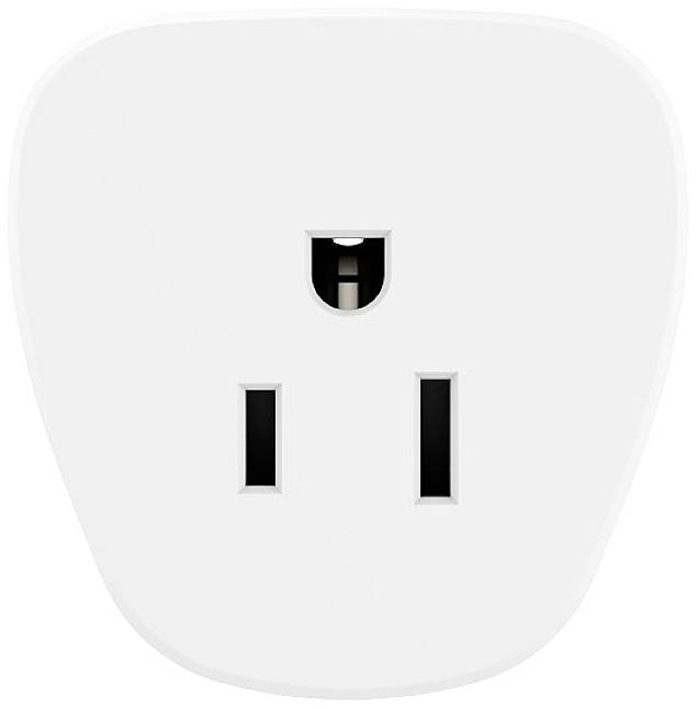 Ein weißer, smarter Steckdosenadapter. Er hat einen Steckeranschluss und ist zum Verbinden von Geräten mit einem Smart-Home-System geeignet.