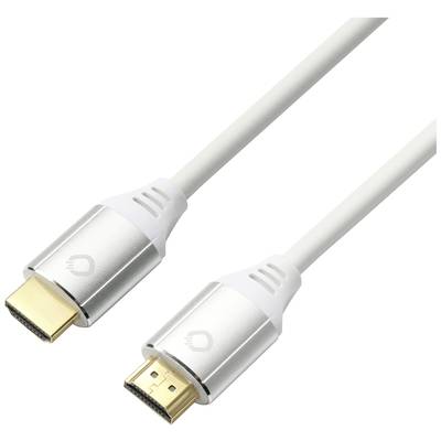 Zwei weiße HDMI-Kabel mit silbernen Steckern.