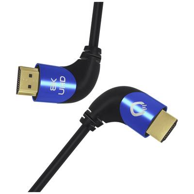 Zwei HDMI-Winkeladapter, blau und schwarz, ermöglichen 90-Grad-Verbindungen für enge Platzverhältnisse, unterstützen 8K-Auflösung.