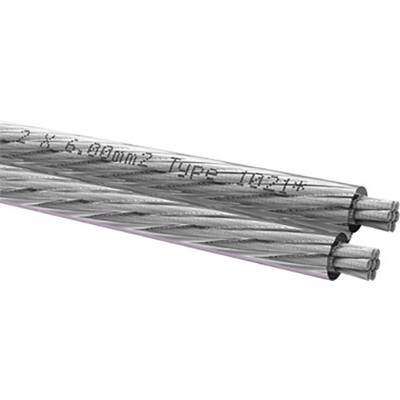 Zwei isolierte, silberne Stromkabel mit der Aufschrift '2 x 6,00mm² Type 1022X', diagonal verlaufend, auf weißem Hintergrund.
