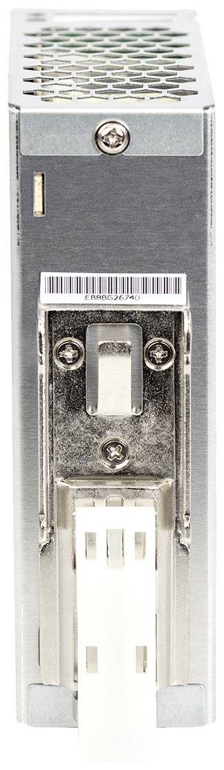 Ein silbernes, rechteckiges Computermodul mit Lüftungsschlitzen und einer weißen Steckverbindung an der Vorderseite.