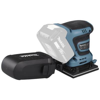Schleifmaschine von Makita mit entfernbarer Batterie, Modellnummer sichtbar. Geeignet für Holzarbeiten, ergonomisches Design.