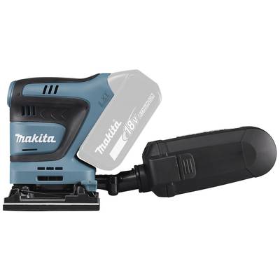 Akku-Exzenterschleifer in blauem Gehäuse mit schwarzem Griff und Staubfangbox, Markenname auf der Seite sichtbar.