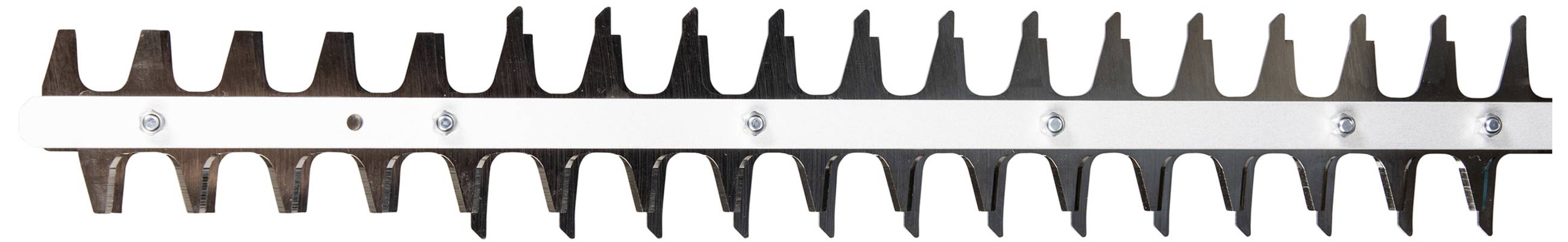 Eine Heckenscherenklinge mit abwechselnd spitzen und stumpfen Zähnen. Ideal zum Schneiden von Hecken und Sträuchern.