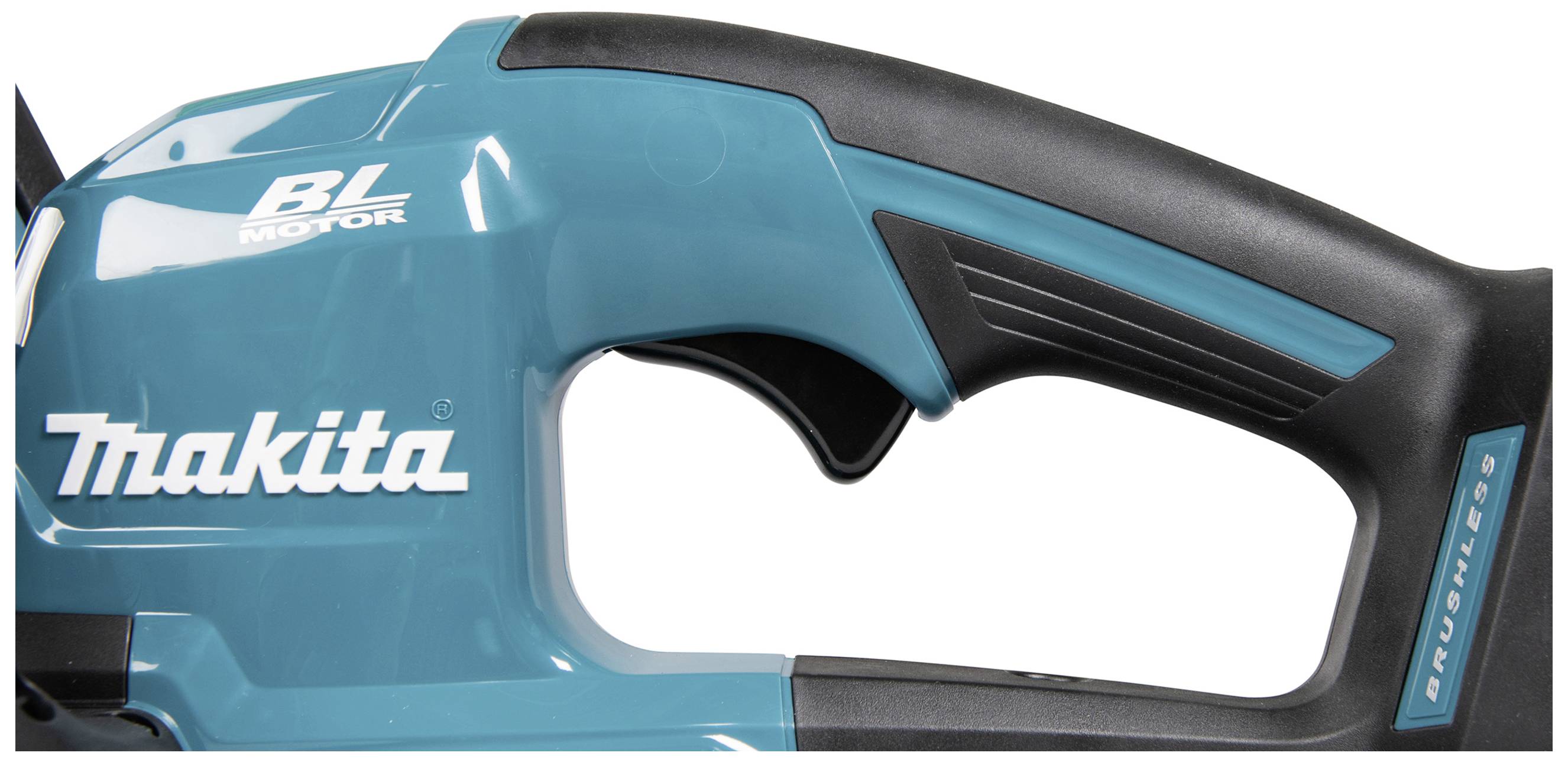 Akkuschrauber-Griff von Makita mit blauem Gehäuse, schwarzem Griff und der Aufschrift 'BL Motor' und 'Brushless'.