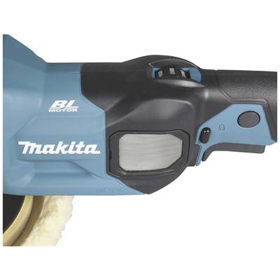 Nahaufnahme eines blauen Makita-Elektrowerkzeugs mit der Aufschrift 'BL MOTOR'. Oberer Teil mit Schalter sichtbar.