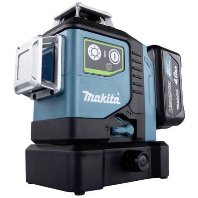Blauer und schwarzer Makita-Laser mit Bedienelementen und Logo, für präzises Nivellieren und Ausrichten auf Baustellen.